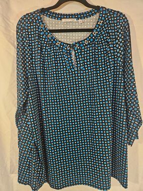 Notations Black Tunic Top with Blue Polka Dots